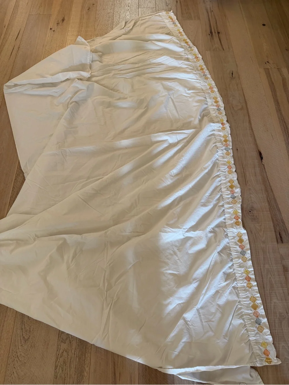 Anthropologie Embroidered Queen sized Top sheet Yellow & Peach